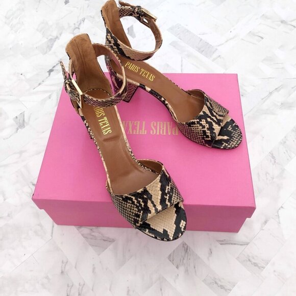 NWT PARIS TEXAS Embossed Snake Print Heeled Sandal Size EU=37.5/ US= 7.5 - Picture 1 of 11
